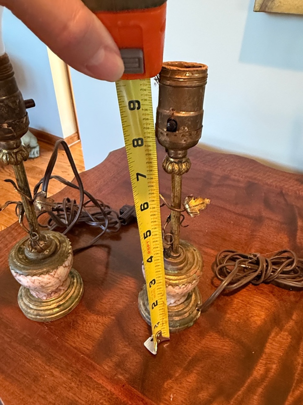 French boudoir Antique-Style Pink and Gold Table Lamps - Pair - Picture 6 of 6